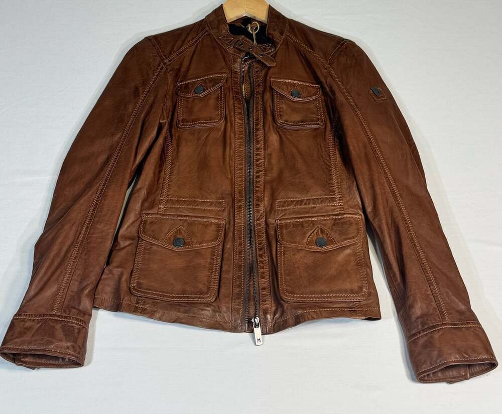 Mauritius Women's Brown Leather Moto Jacket Size Small